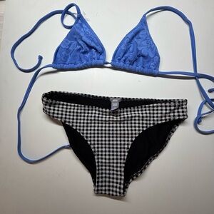 🌊 Aerie Mix & Match Bikini Set: Periwinkle Lace & Gingham 🖤